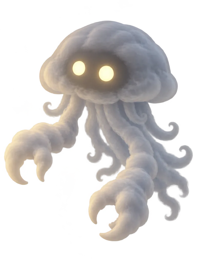 Driftjelly, monster kabut berbentuk ubur-ubur, melayang keluar dari bingkai